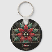 Personalisiert Retro Flora Art Deco Poinsettia Schlüsselanhänger (Vorderseite)