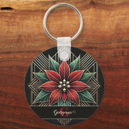 Personalisiert Retro Flora Art Deco Poinsettia Schlüsselanhänger
