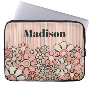 Personalisiert Retro Floral Pink 60er Ästhetik Laptopschutzhülle