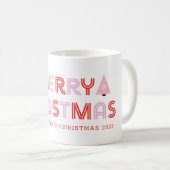 Personalisiert Retro Frohe Weihnachtsbaum Rosa & R Kaffeetasse (VorderseiteRechts)