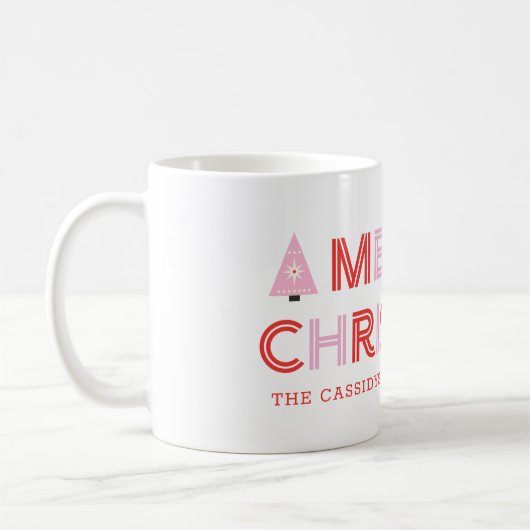 Personalisiert Retro Frohe Weihnachtsbaum Rosa & R Kaffeetasse (Links)