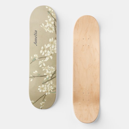 Personalisiert Retro Girly White Blume Skateboard (Vorderseite)
