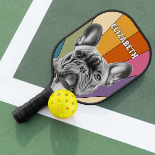 Personalisiert Retro Groovy Rainbow French Bulldog Pickleball Schläger