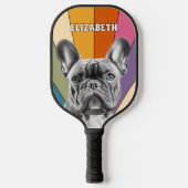 Personalisiert Retro Groovy Rainbow French Bulldog Pickleball Schläger (Vorderseite)