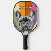 Personalisiert Retro Groovy Rainbow French Bulldog Pickleball Schläger (Rückseite)