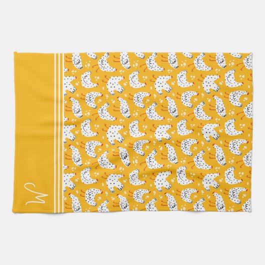 Personalisiert Retro-Hühnermonogramm Geschirrtuch (Horizontal)