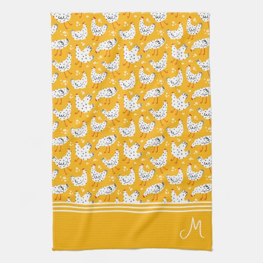 Personalisiert Retro-Hühnermonogramm Geschirrtuch (Vertikal)