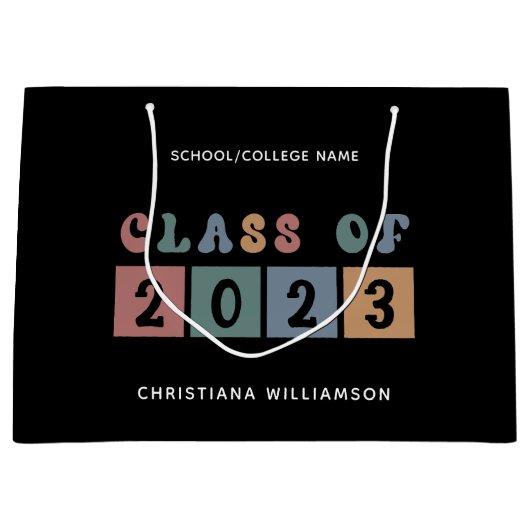 Personalisiert Retro-Klasse 2023 Abschluss Niedlic Große Geschenktüte (Vorderseite)