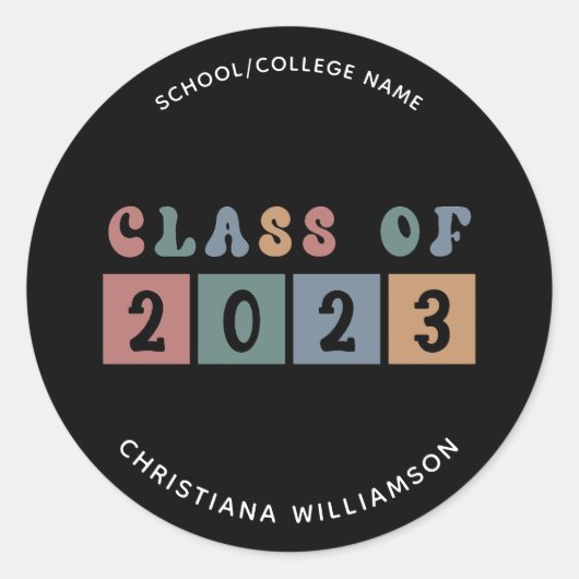 Personalisiert Retro-Klasse 2023 Abschluss Niedlic Runder Aufkleber (Vorderseite)