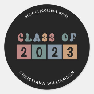 Personalisiert Retro-Klasse 2023 Abschluss Niedlic Runder Aufkleber