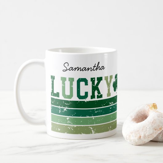 Personalisiert Retro "Lucky" St. Patrick's Day Kaffeetasse (Mit Donut)