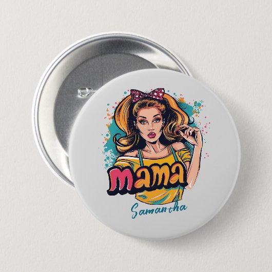 Personalisiert Retro Mama Pop Art. 10 Button (Vorne & Hinten)