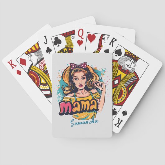 Personalisiert Retro Mama Pop Art. 10 Spielkarten (Rückseite)