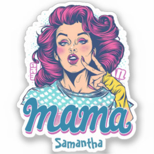 Personalisiert Retro Mama Pop Art. 11 Aufkleber