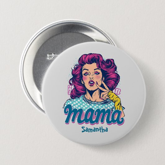Personalisiert Retro Mama Pop Art. 11 Button (Vorne & Hinten)
