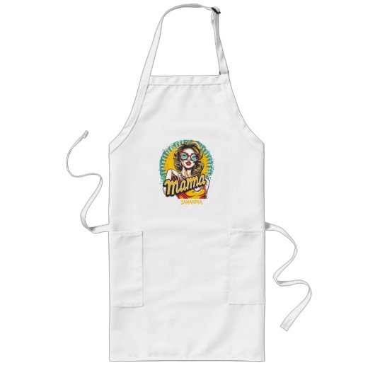 Personalisiert Retro Mama Pop Art. 17 Long Schürze (Vorne)