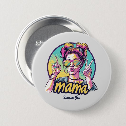 Personalisiert Retro Mama Pop Art. 19 Button (Vorne & Hinten)
