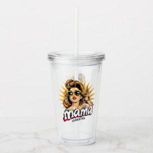 Personalisiert Retro Mama Pop Art 1 Acryltrinkbecher