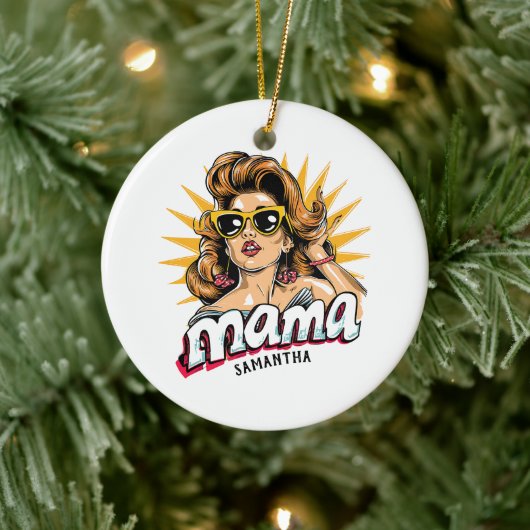 Personalisiert Retro Mama Pop Art 1 Keramik Ornament (Baum)