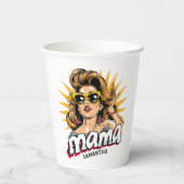 Personalisiert Retro Mama Pop Art 1 Pappbecher (Rückseite)
