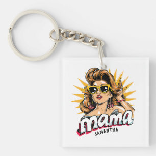Personalisiert Retro Mama Pop Art 1 Schlüsselanhänger