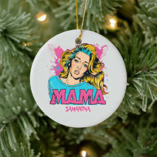 Personalisiert Retro Mama Pop Art (20) Keramik Ornament