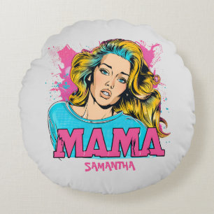 Personalisiert Retro Mama Pop Art (20) Rundes Kissen