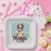 Personalisiert Retro Mama Pop Art. 7 Pappteller (Party)