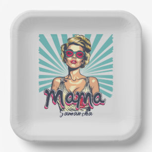 Personalisiert Retro Mama Pop Art. 7 Pappteller