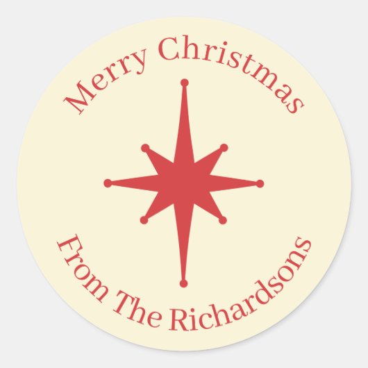 Personalisiert Retro Midjahrhundert Weihnachts-Rot Runder Aufkleber (Vorderseite)