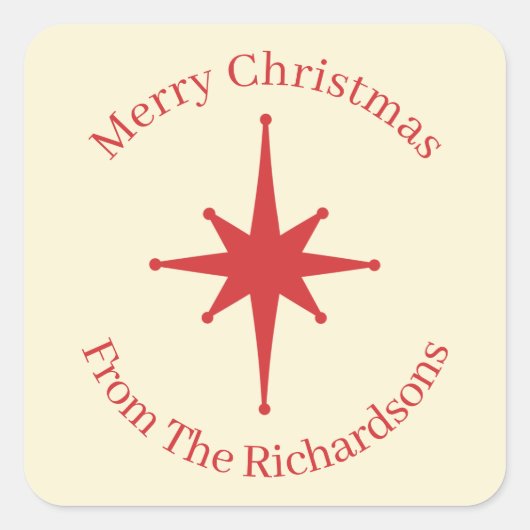 Personalisiert Retro Midjahrhundert Weihnachtsster Quadratischer Aufkleber (Vorderseite)
