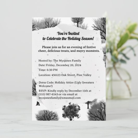 Personalisiert Retro Minimalistische Schwarze Holi Einladung (Stehend Vorderseite)