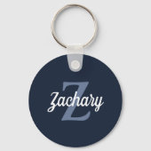 Personalisiert Retro Monogram Navy White Schlüsselanhänger (Vorderseite)