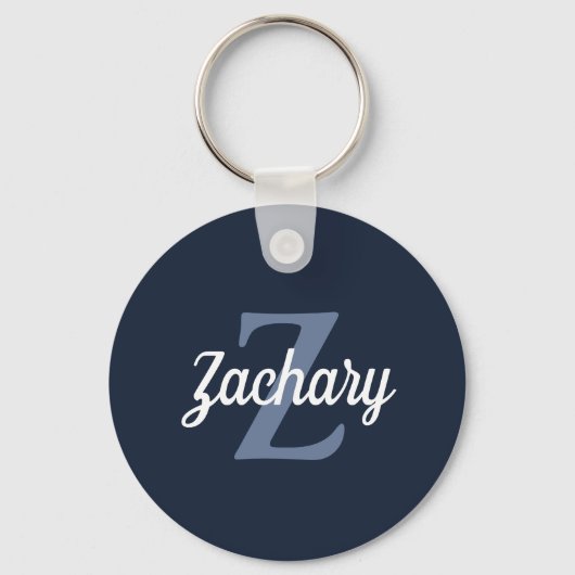 Personalisiert Retro Monogram Navy White Schlüsselanhänger (Vorderseite)
