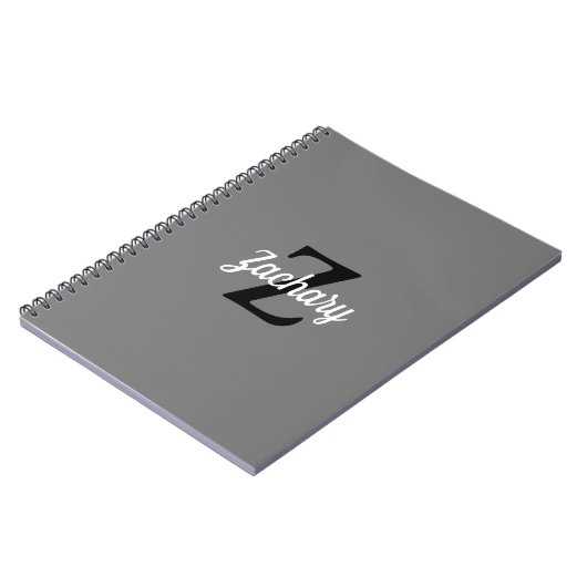 Personalisiert Retro Monogramm Grau Schwarz-weiß Notizblock (Linke Seite)