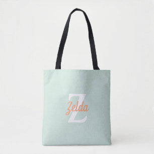Personalisiert Retro Monogramm Seafoam Green Orang Tasche