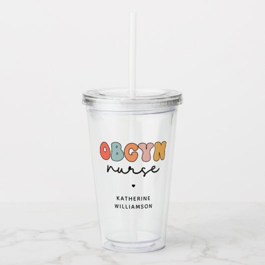 Personalisiert Retro OBGYN Nurse Acryltrinkbecher (Vorderseite)