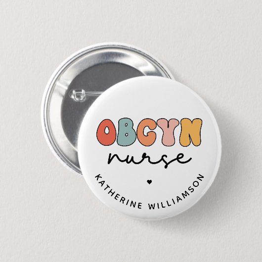 Personalisiert Retro OBGYN Nurse Button (Vorne & Hinten)