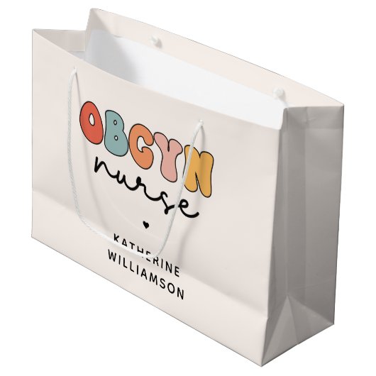 Personalisiert Retro OBGYN Nurse Große Geschenktüte (Vorderseite Schrägansicht)