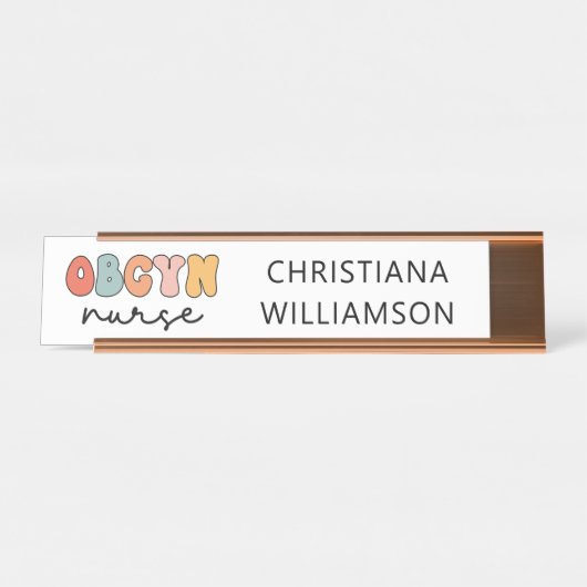 Personalisiert Retro OBGYN Nurse Schreibtischnamensplakette (Vorderseite )