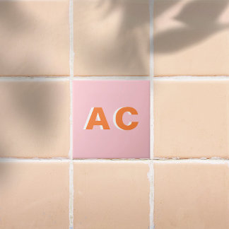 Personalisiert Retro Orange und Pink Monogramm Fliese
