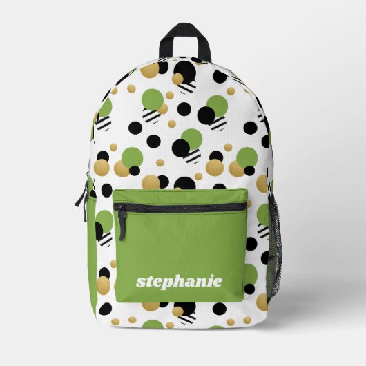 Personalisiert Retro Polka Dot Green Bedruckter Rucksack (Vorderseite)