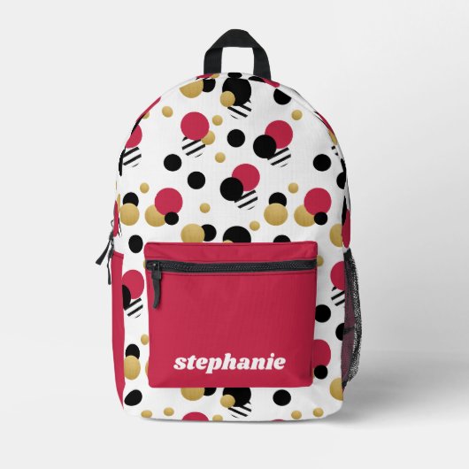 Personalisiert Retro Polka Dot Magenta Pink Bedruckter Rucksack (Vorderseite)