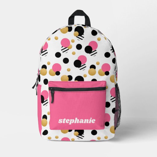 Personalisiert Retro Polka Dot Pink Bedruckter Rucksack (Vorderseite)
