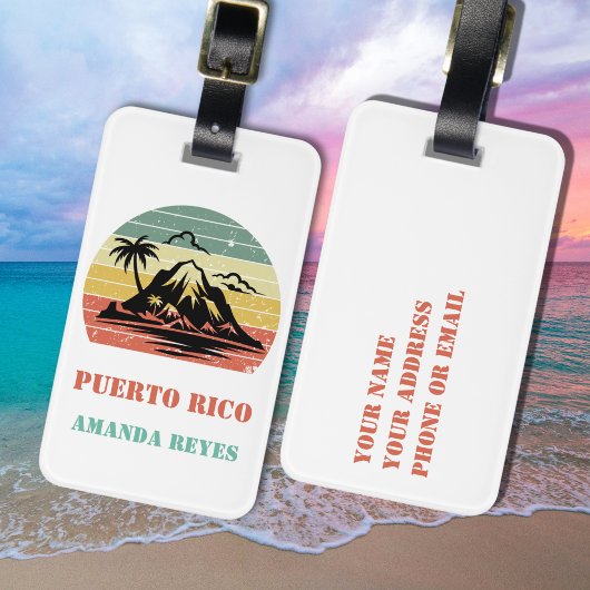 Personalisiert Retro Puerto Rico Gepäckanhänger