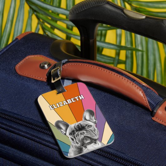 Personalisiert Retro Rainbow Niedlicher French Bul Gepäckanhänger (Vorderseite Insitu 1)
