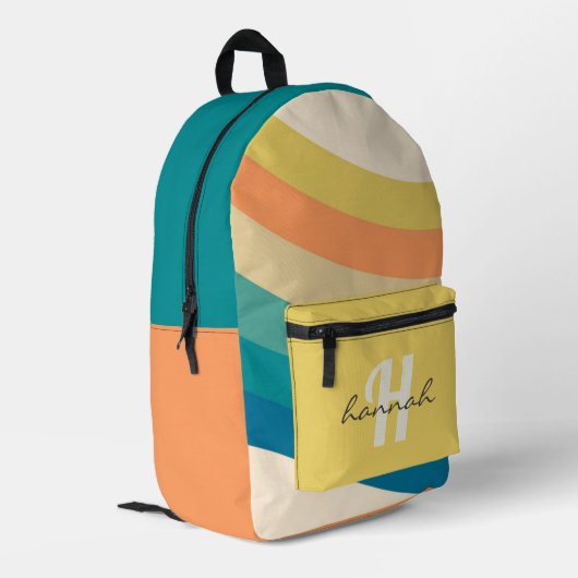 Personalisiert Retro-Regenbogenstreifen Monogramm Bedruckter Rucksack (Rückseitige Ecke links)