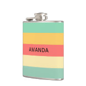 Personalisiert Retro Rosa Gelbgrün Streifen Flachmann (Links)