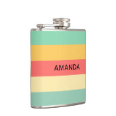 Personalisiert Retro Rosa Gelbgrün Streifen Flachmann (Rechts)