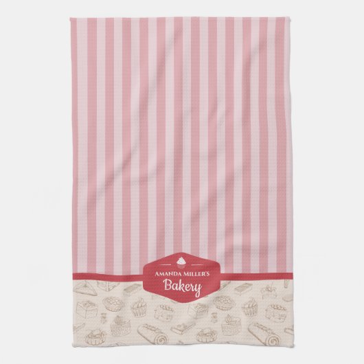 Personalisiert Retro Rosa Streifen Bäckerei Küchen Geschirrtuch (Vertikal)
